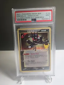 2021 Pokemon Black Star Promo SWSH144 Greninja Gold Star Celebrations PSA 9 - Image 1