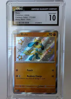 Pokemon: Riolu SHINY Rare Paldean Fates Holo 173/091 CGC GEM MINT 10 - Image 1