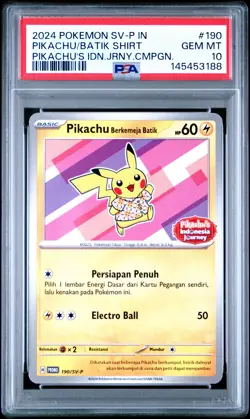 2024 POKEMON INDONESIAN SV-P PROMO #190 PIKACHU IN BATIK SHIRT PSA 10 - Image 1