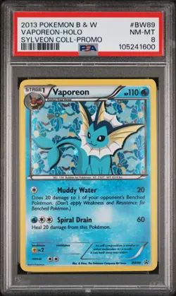 2013 POKEMON BLACK STAR PROMO VAPOREON #BW89 HOLO PSA 8 NM-MT #105241600 - Image 1
