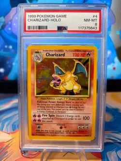 1999 POKEMON BASE SET UNLIMITED #4 CHARIZARD-HOLO PSA 8 New Cert - Image 1