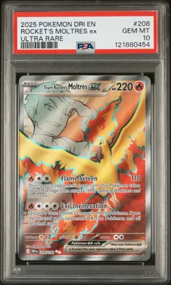 2025 POKEMON DRI EN-DESTINED RIVALS ULTRA RARE TEAM ROCKET'S MOLTRES EX PSA 10 - Image 1