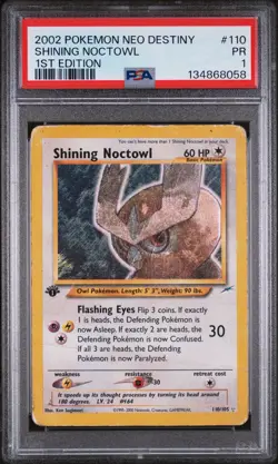 Pokemon Karte Shining Noctowl 110/105 Neo Destiny PSA 1 POP 7 1st Edition WOTC - Image 1