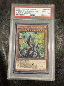 2021 Yugioh 1st Edition Armed Dragon Thunder LV10 Blazing Vortex EN001 PSA 10 - Image 1