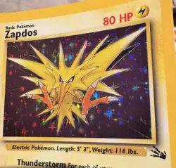 ZAPDOS - 15/62 - Pokemon 1999 vintage Fossil Unlimited Holo Rare Card WOTC MP - Image 1