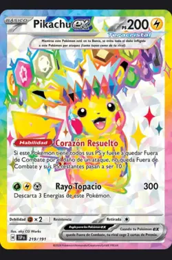 Pokemon Pikachu Ex Ultra Rare Full Art Holo 219/191 Sv08 Surging Sparks Card - Image 1