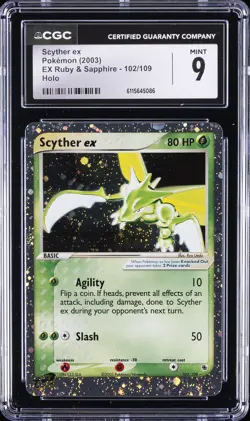 2003 POKEMON EX RUBY & SAPPHIRE HOLO #102 SCYTHER EX CGC 9 - Image 1