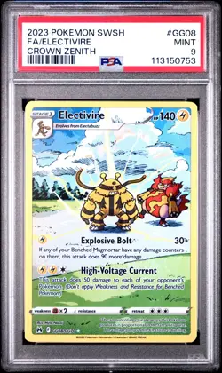 2023 POKEMON SWORD AND SHIELD CROWN ZENITH GG08 FULL ART ELECTIVIRE PSA 9 - Image 1