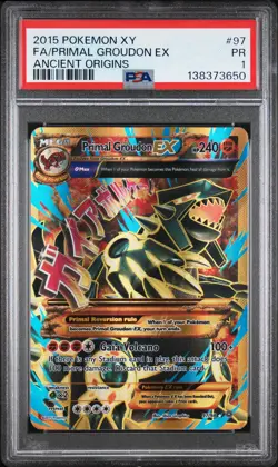 2015 POKEMON XY ANCIENT ORIGINS #97 FULL ART/PRIMAL GROUDON EX PSA 1 - Image 1