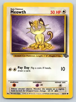 Meowth - Jungle 56/64 Unlimited Vintage Pokemon Card LP - Image 1