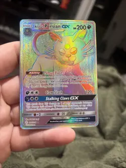 Alolan Persian GX 257/236 Cosmic Eclipse NM Secret Rare Full Art Pokemon Card - Image 1