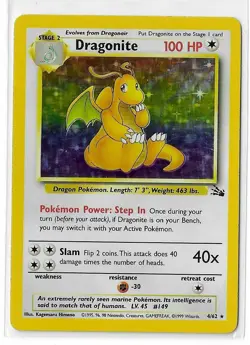 Dragonite 4/62 Fossil Unlimited Holo WOTC Vintage Pokemon TCG Card MP - Image 1
