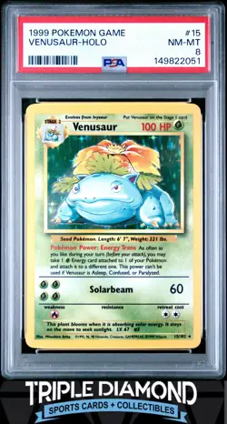 1999 Pokemon Game #15/102 Venusaur Holo PSA 8 NM-MT FDP115 - Image 1