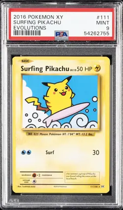 2016 POKEMON XY EVOLUTIONS #111 SURFING PIKACHU PSA 9 - Image 1