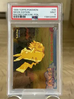 1999 Topps Pokemon Movie Foil “Racing Cheek to Cheek” Pikachu & Togepi PSA 9 - Image 1