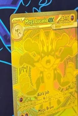 Pokemon Mega Lucario EX Gold Secret Rare ME01 188/132 Mega Hyper Rare 340 HP - Image 5