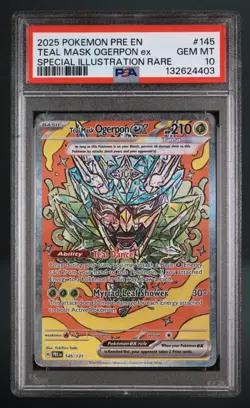 Pokemon Teal Mask Ogerpon ex PSA 10 145/131 Prismatic Evolutions Holo Rare - Image 1
