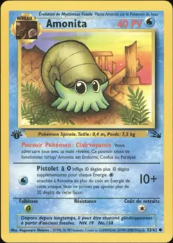 2000 Pokemon FRENCH 1st Edition Fossil Amonita-Omanyte 52/62 EX-MT - Image 1