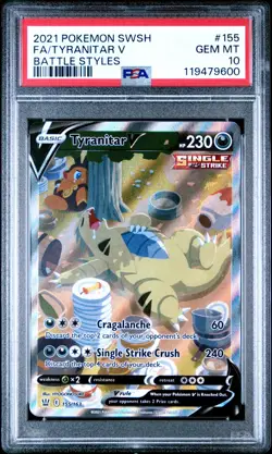 POKEMON PSA 10 2021 SWSH Battle Styles Tyranitar V 155/163 Alt Art *9600 - Image 1