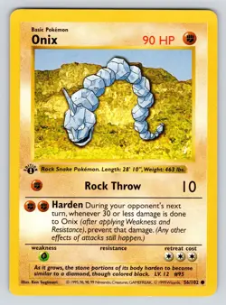Onix 56/102 Base Set 1st Edition Shadowless Pokemon Card LP - Image 1