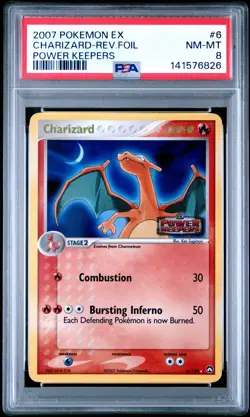 2007 POKEMON EX POWER KEEPERS #6 CHARIZARD-REVERSE FOIL PSA 8 - Image 1