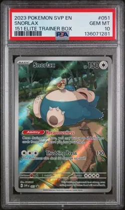 Pokemon Snorlax 151 ETB Illustration Rare Promo SVP en 051 PSA 10 Gem Mint - Image 1