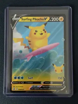 Surfing Pikachu V 008/025 - Celebrations 25th Anniversary Pokemon Card - Image 1