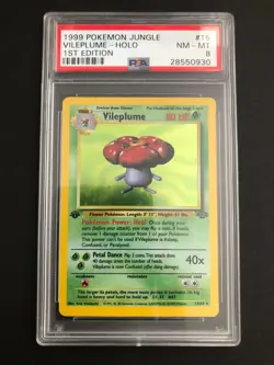 1999 First 1st Edition Holo Vileplume PSA 8 #15 Shadowless Base Jungle Pokemon - Image 1