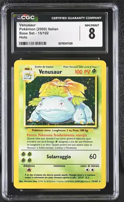 CGC 8 Venusaur 2000 Base Set ITALIAN 15/102 Holo Pokemon Card - Image 1