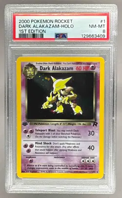2000 Pokemon Team Rocket 1st Edition 1 Dark Alakazam Holo PSA 8 129663409 - Image 1
