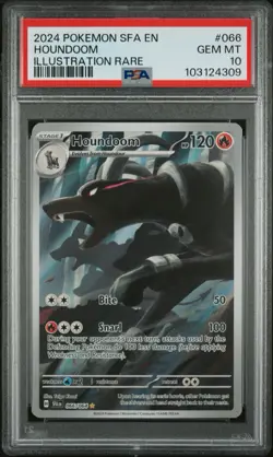 PSA 10 GEM MINT Houndoom 066/064 Shrouded Fable IR Holo Pokemon Card - Image 1