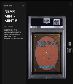 2025 MTG MARVEL'S SPIDER-MAN: SOURCE MAT FOIL #0025 RELENTLESS ASSAULT PSA 8 - Image 5