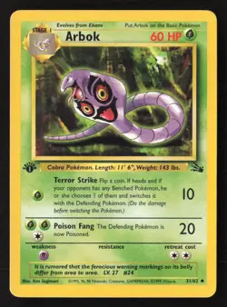 Arbok Uncommon Unlimited FO 31/62 NM Pokemon TCG - Image 1