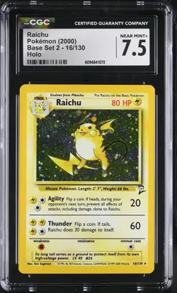 Pokemon CGC 7.5 Raichu 2000 Base Set 2 16/130 Holo Rare - Image 1