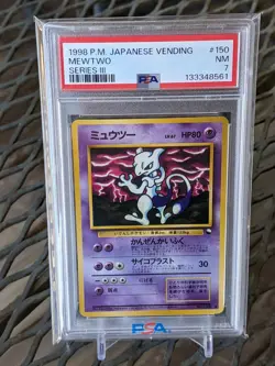 1998 Pokemon Japanese Mewtwo #150 Glossy Vending Series 3 PSA 7 NM - Image 1