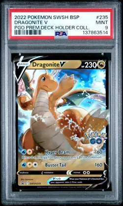 2022 Pokemon GO Dragonite V SWSH235 Black Star Promo PSA 9 MINT Full Art Holo - Image 1