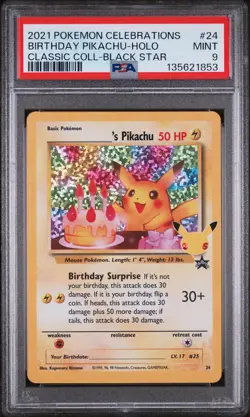 Birthday Pikachu Holo 24 Celebrations Classic Collection Pokemon PSA 9 *853 - Image 1