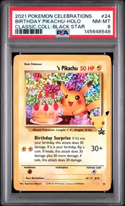Birthday Pikachu Holo 24 Celebrations Classic Collection Pokemon PSA 8 *548 - Image 1