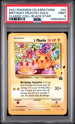 Birthday Pikachu Holo 24 Celebrations Classic Collection Pokemon PSA 9 *544 - Image 1