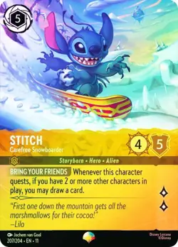 Cold Foil Epic STITCH CAREFREE SNOWBOARDER 1x Rare Disney Lorcana NM - Image 1