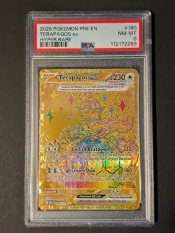 2025 POKEMON PRE EN-PRISMATIC EVOLUTIONS HYPER RARE #180 TERAPAGOS EX PSA 8 - Image 1
