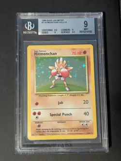 1999 Pokemon Set Unlimited Hitmonchan Rare Holo #7/102 BGS 9 - Image 1