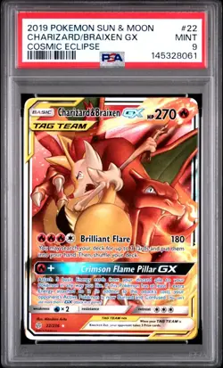 Charizard & Braixen GX 22/236 Cosmic Eclipse - Pokemon Holo Ultra Rare PSA 9 - Image 1