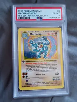 PSA 6 EX-MT Machamp 8/102 1st Edition Shadowless Base Set Pokemon Card TCG - Image 1