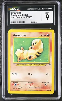 CGC 9 Growlithe 68/105 Neo Destiny Pokemon Card - Image 1