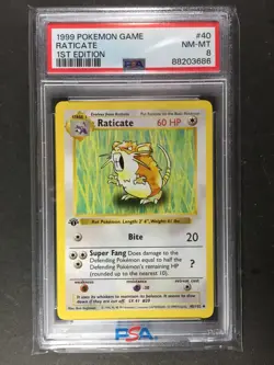 1999 Pokemon Game Base Set 1st Edition #40 RADICATE PSA 8 Shadowless, Uncommon - Image 1