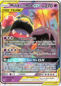 Pokemon *Muk & Alolan Muk GX X1 Ultra Rare* (DMG) 61/214 SM - Unbroken Bonds - Image 1