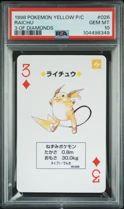 PSA 10 Raichu Pokemon Yellow Poker/Playing Card 3 of Diamonds (POP 5) - Image 1