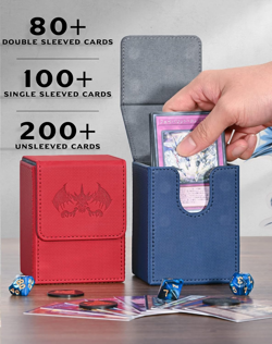 Card Deck Box for 100+ TCG CCG Cards, PU Leather Storage with 2 Dividers (Blue) - Image 2
