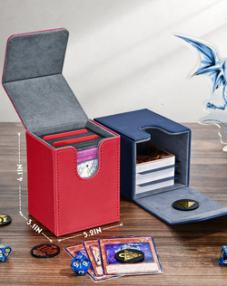 Card Deck Box for 100+ TCG CCG Cards, PU Leather Storage with 2 Dividers (Blue) - Image 3
